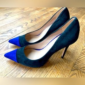 JEAN MICHEL CAZABAT BLACK SUEDE POINTED CAP TOE PUMPS HEELS SIZE 7.5